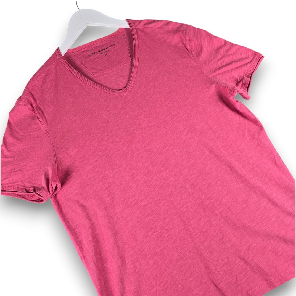 John Varvatos USA Mens M Pink Cotton Slub V-Neck Short Sleeve T-Shirt K3595V1B